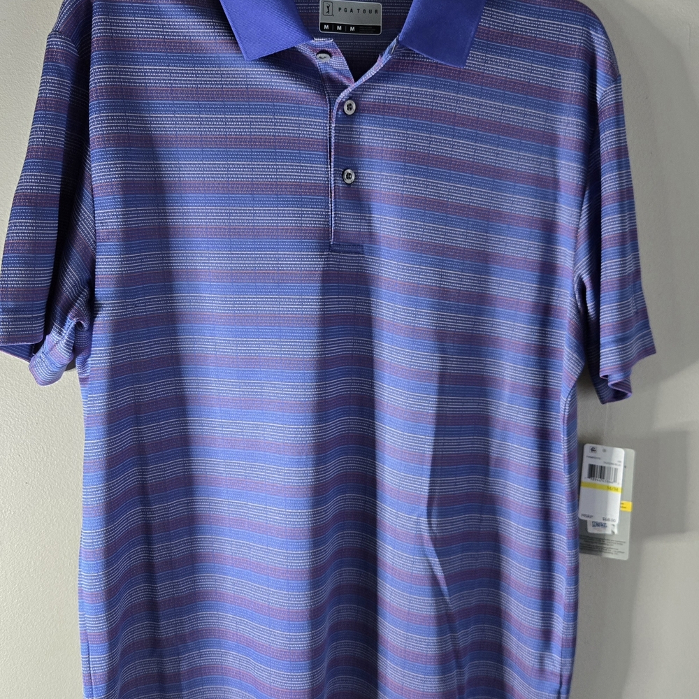 PGA Tour ProSeries Golf Polo‎ Shirt Men Medium Blue Stripe Performance NWT - Picture 6 of 8